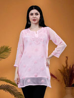 Load image into Gallery viewer, Seva Chikan Hand Embroidered Georgette Lucknowi Chikankari Top With Slip