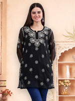 Load image into Gallery viewer, Seva Chikan Hand Embroidered Georgette Lucknowi Chikankari Top With Slip