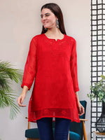 Load image into Gallery viewer, Seva Chikan Hand Embroidered Georgette Lucknowi Chikankari Top With Slip