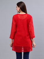Load image into Gallery viewer, Seva Chikan Hand Embroidered Georgette Lucknowi Chikankari Top With Slip