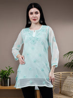 Load image into Gallery viewer, Seva Chikan Hand Embroidered Georgette Lucknowi Chikankari Top With Slip