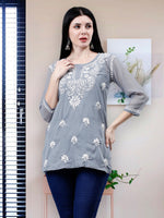Load image into Gallery viewer, Seva Chikan Hand Embroidered Georgette Lucknowi Chikankari Top With Slip