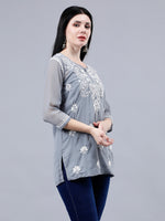 Load image into Gallery viewer, Seva Chikan Hand Embroidered Georgette Lucknowi Chikankari Top With Slip