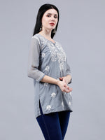 Load image into Gallery viewer, Seva Chikan Hand Embroidered Georgette Lucknowi Chikankari Top With Slip