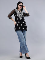 Load image into Gallery viewer, Seva Chikan Hand Embroidered Georgette Lucknowi Chikankari Top With Slip