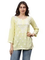 Load image into Gallery viewer, Seva Chikan Hand Embroidered Lemon Rayon Lucknowi Chikan Top SCL9158