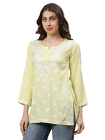 Load image into Gallery viewer, Seva Chikan Hand Embroidered Lemon Rayon Lucknowi Chikan Top SCL9158
