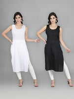 Load image into Gallery viewer, Seva Chikan Cotton Long Slips Combo Of Black (Pack of 2)