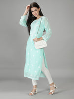 Load image into Gallery viewer, Seva Chikan Hand Embroidered Georgette Chikankari Kurta With Slip