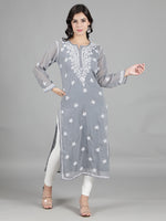 Load image into Gallery viewer, Seva Chikan Hand Embroidered Georgette Chikankari Kurta With Slip