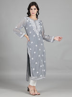 Load image into Gallery viewer, Seva Chikan Hand Embroidered Georgette Chikankari Kurta With Slip