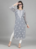 Load image into Gallery viewer, Seva Chikan Hand Embroidered Georgette Chikankari Kurta With Slip