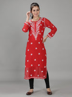 Load image into Gallery viewer, Seva Chikan Hand Embroidered Georgette Chikankari Kurta With Slip