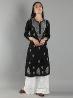 Load image into Gallery viewer, Seva Chikan Hand Embroidered Black Cotton Chikankari Kurta