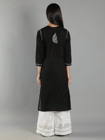 Load image into Gallery viewer, Seva Chikan Hand Embroidered Black Cotton Chikankari Kurta