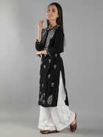 Load image into Gallery viewer, Seva Chikan Hand Embroidered Black Cotton Chikankari Kurta