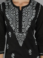 Load image into Gallery viewer, Seva Chikan Hand Embroidered Black Cotton Chikankari Kurta