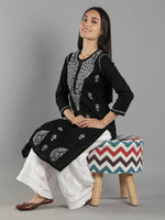 Load image into Gallery viewer, Seva Chikan Hand Embroidered Black Cotton Chikankari Kurta