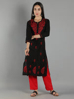 Load image into Gallery viewer, Seva Chikan Hand Embroidered Black Cotton Chikankari Kurta