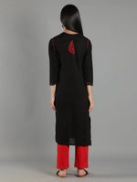 Load image into Gallery viewer, Seva Chikan Hand Embroidered Black Cotton Chikankari Kurta