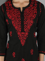 Load image into Gallery viewer, Seva Chikan Hand Embroidered Black Cotton Chikankari Kurta