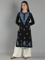 Load image into Gallery viewer, Seva Chikan Hand Embroidered Black Cotton Chikankari Kurta