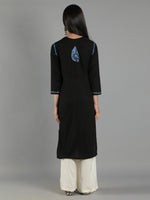 Load image into Gallery viewer, Seva Chikan Hand Embroidered Black Cotton Chikankari Kurta