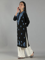 Load image into Gallery viewer, Seva Chikan Hand Embroidered Black Cotton Chikankari Kurta