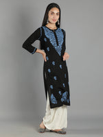 Load image into Gallery viewer, Seva Chikan Hand Embroidered Black Cotton Chikankari Kurta