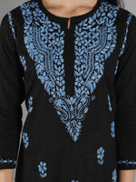 Load image into Gallery viewer, Seva Chikan Hand Embroidered Black Cotton Chikankari Kurta
