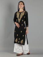 Load image into Gallery viewer, Seva Chikan Hand Embroidered Black Cotton Chikankari Kurta