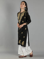 Load image into Gallery viewer, Seva Chikan Hand Embroidered Black Cotton Chikankari Kurta