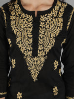 Load image into Gallery viewer, Seva Chikan Hand Embroidered Black Cotton Chikankari Kurta