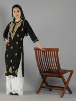 Load image into Gallery viewer, Seva Chikan Hand Embroidered Black Cotton Chikankari Kurta