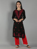 Load image into Gallery viewer, Seva Chikan Hand Embroidered Black Cotton Chikankari Kurta
