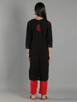 Load image into Gallery viewer, Seva Chikan Hand Embroidered Black Cotton Chikankari Kurta