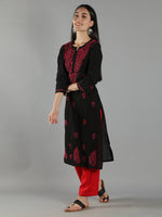 Load image into Gallery viewer, Seva Chikan Hand Embroidered Black Cotton Chikankari Kurta