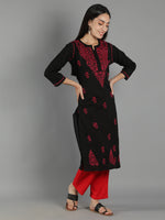 Load image into Gallery viewer, Seva Chikan Hand Embroidered Black Cotton Chikankari Kurta