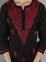 Load image into Gallery viewer, Seva Chikan Hand Embroidered Black Cotton Chikankari Kurta