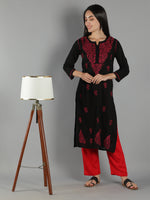 Load image into Gallery viewer, Seva Chikan Hand Embroidered Black Cotton Chikankari Kurta