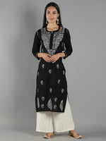 Load image into Gallery viewer, Seva Chikan Hand Embroidered Black Cotton Chikankari Kurta