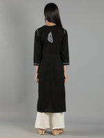 Load image into Gallery viewer, Seva Chikan Hand Embroidered Black Cotton Chikankari Kurta