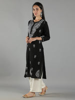 Load image into Gallery viewer, Seva Chikan Hand Embroidered Black Cotton Chikankari Kurta