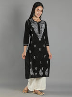 Load image into Gallery viewer, Seva Chikan Hand Embroidered Black Cotton Chikankari Kurta
