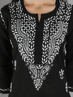 Load image into Gallery viewer, Seva Chikan Hand Embroidered Black Cotton Chikankari Kurta