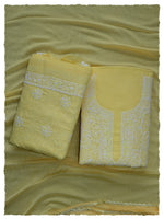 Load image into Gallery viewer, Seva Chikan Hand Embroidered Yellow Terivoil Cotton Lucknowi Chikankari Unstitched Suit Piece-SCL13018