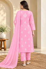 Load image into Gallery viewer, Seva Chikan Hand Embroidered Pink Terivoil Cotton Lucknowi Chikankari Unstitched Suit Piece-SCL13143