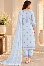 Load image into Gallery viewer, Seva Chikan Hand Embroidered Blue/Pink Terivoil Cotton Lucknowi Chikankari Unstitched Suit Piece-SEV15002