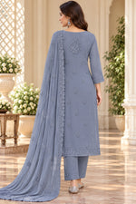Load image into Gallery viewer, Seva Chikan Hand Embroidered Grey Georgette Lucknowi Chikankari Unstitched Suit Piece-SEV15035