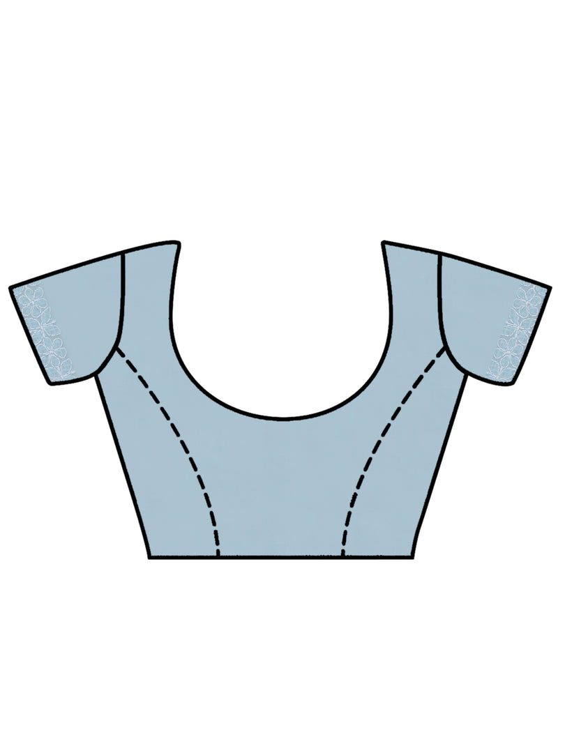 Seva Chikan Hand Embroidered Blue Terivoil Cotton Lucknowi Chikankari Saree- SCL6058